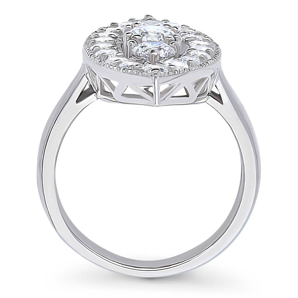 3-Stone Navette Round CZ Statement Ring in Sterling Silver