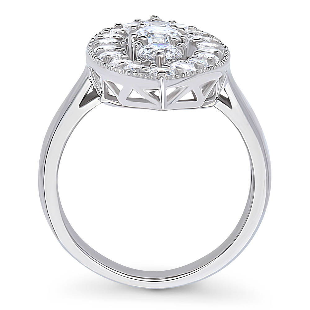 3-Stone Navette Milgrain Art Deco CZ Ring in Sterling Silver