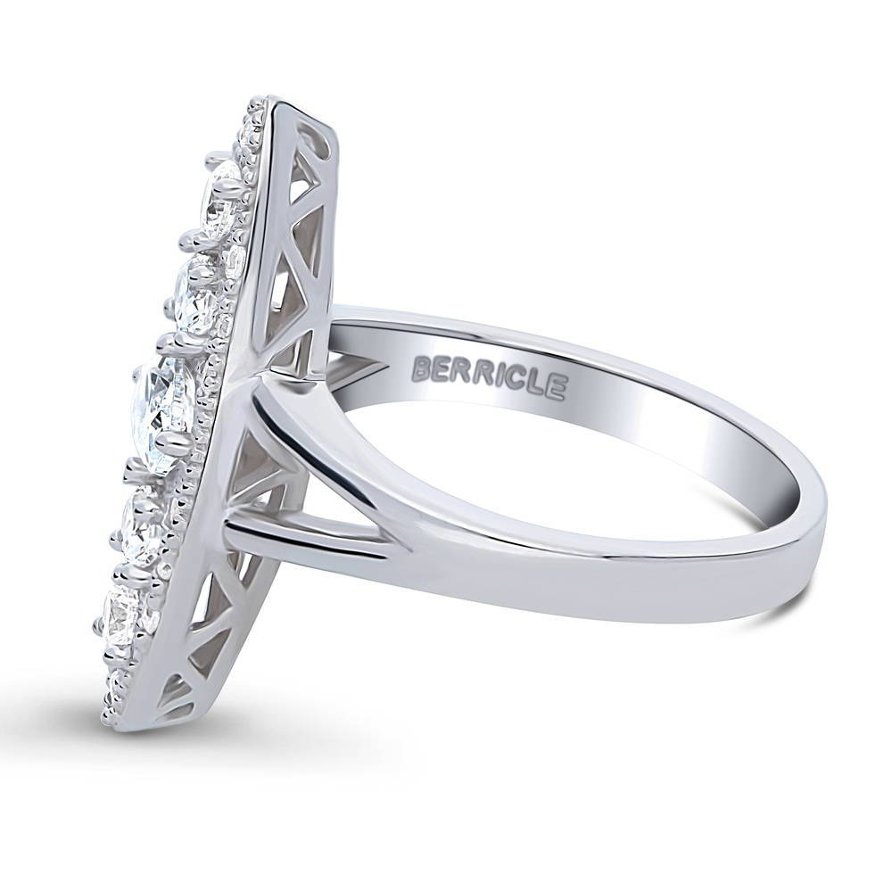 5-Stone Navette Art Deco CZ Split Shank Ring in Sterling Silver