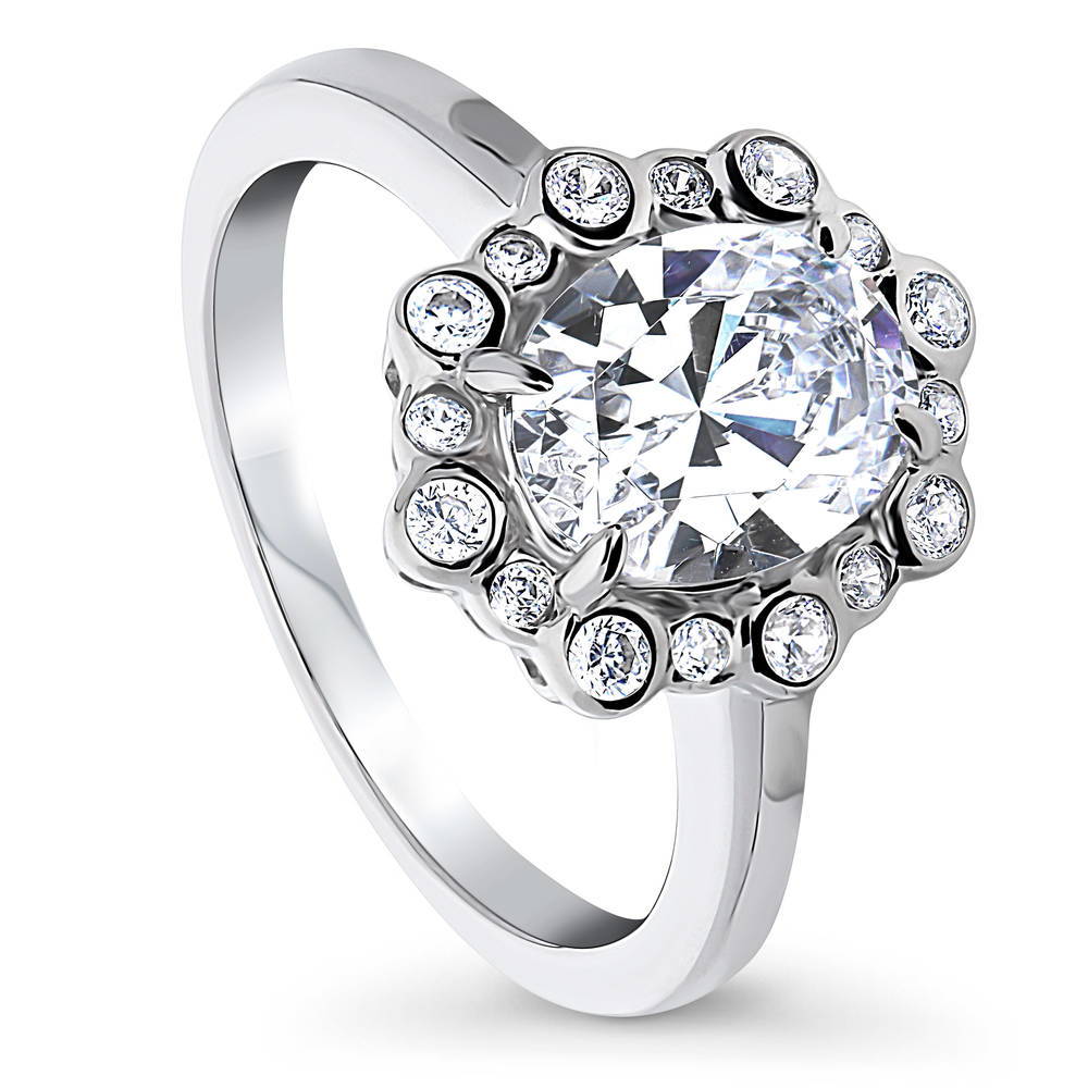 Front view of Bubble Halo CZ Ring in Sterling Silver, 4 of 7