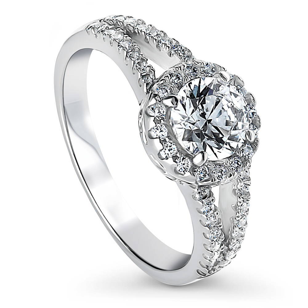 Halo CZ Split Shank Ring in Sterling Silver