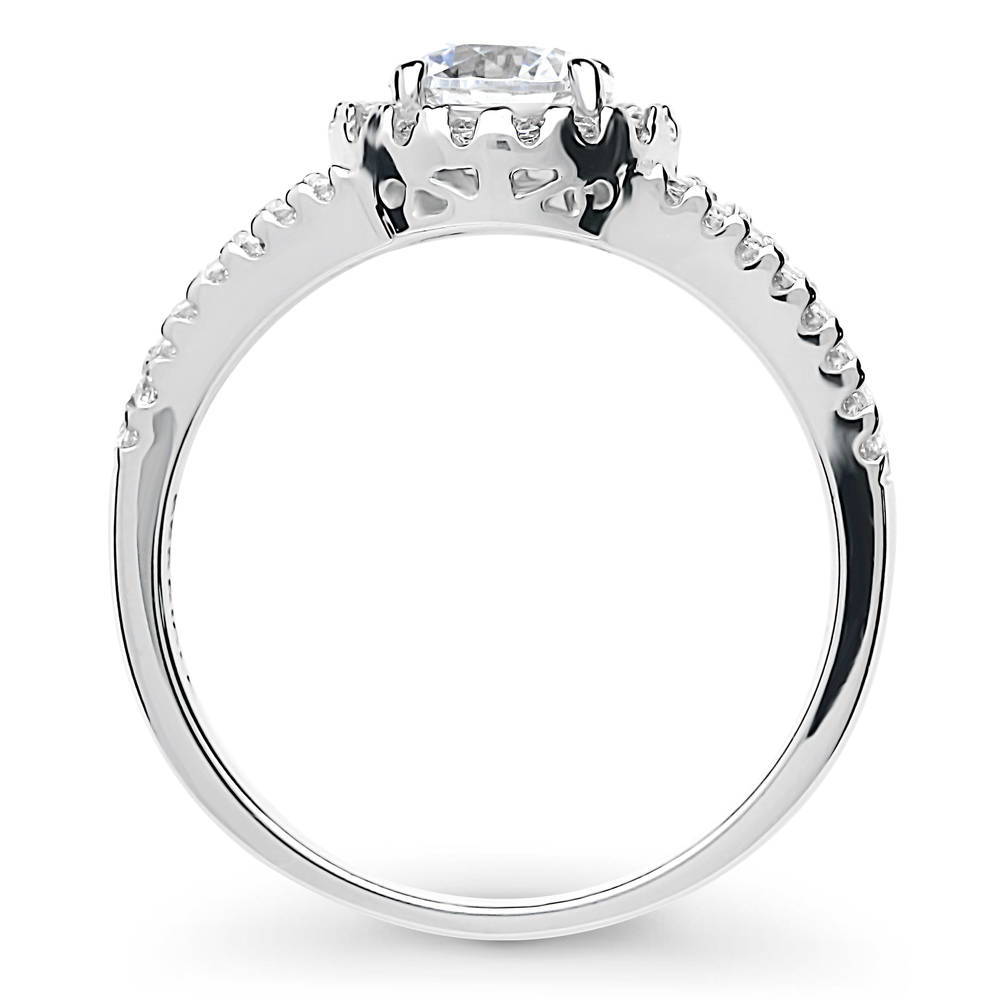 Halo Round CZ Split Shank Ring in Sterling Silver