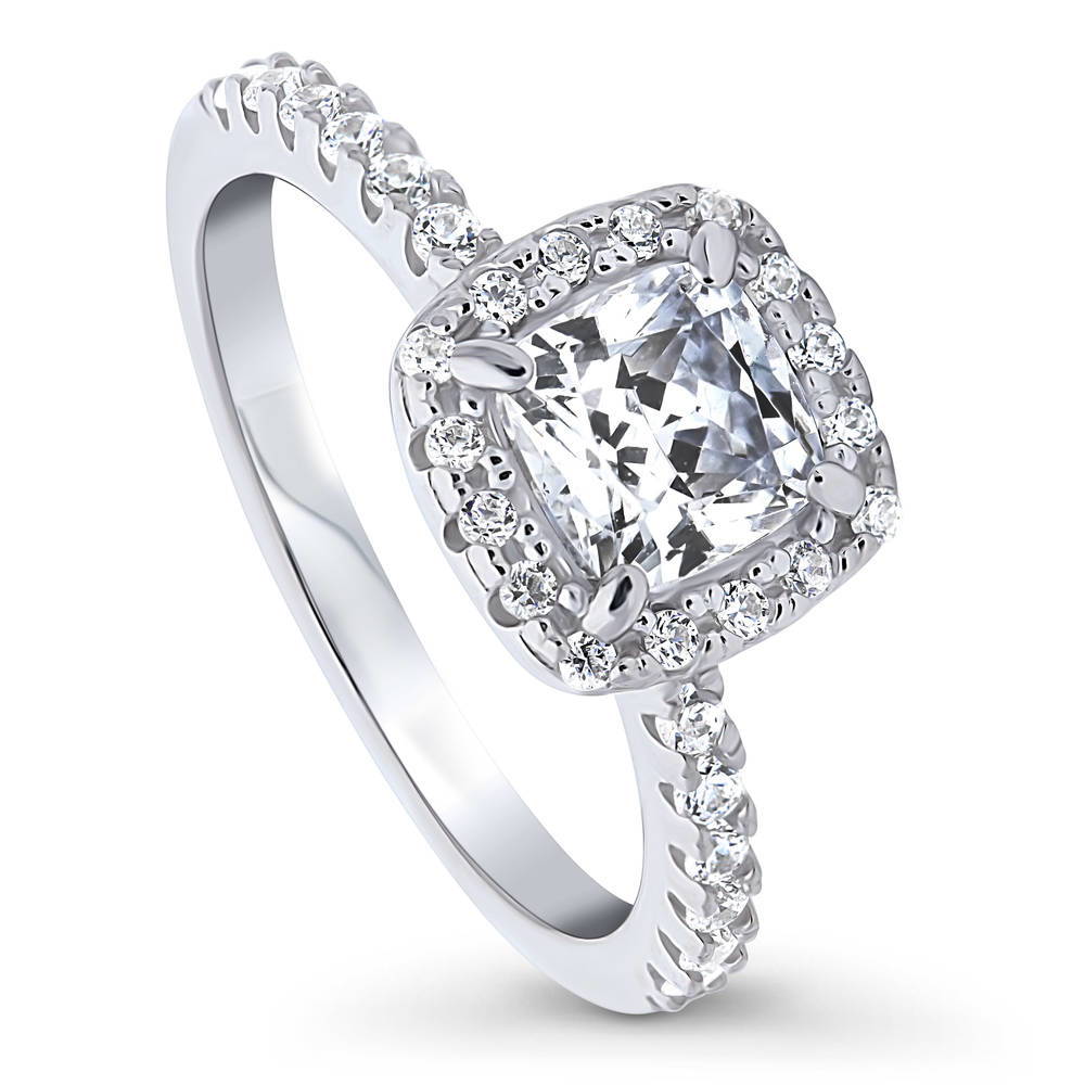 Front view of Halo Cushion CZ Ring in Sterling Silver, 4 of 10