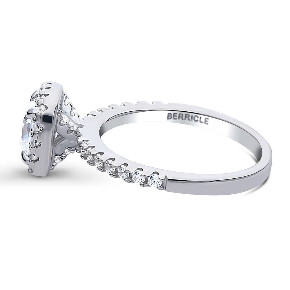 Angle view of Halo Cushion CZ Ring in Sterling Silver, 5 of 10