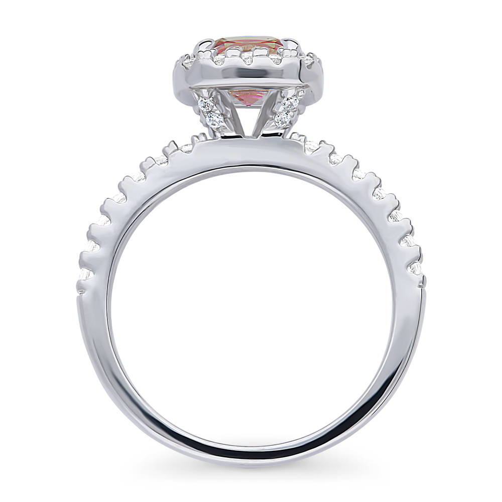 Halo Kaleidoscope Red Orange Cushion CZ Ring in Sterling Silver