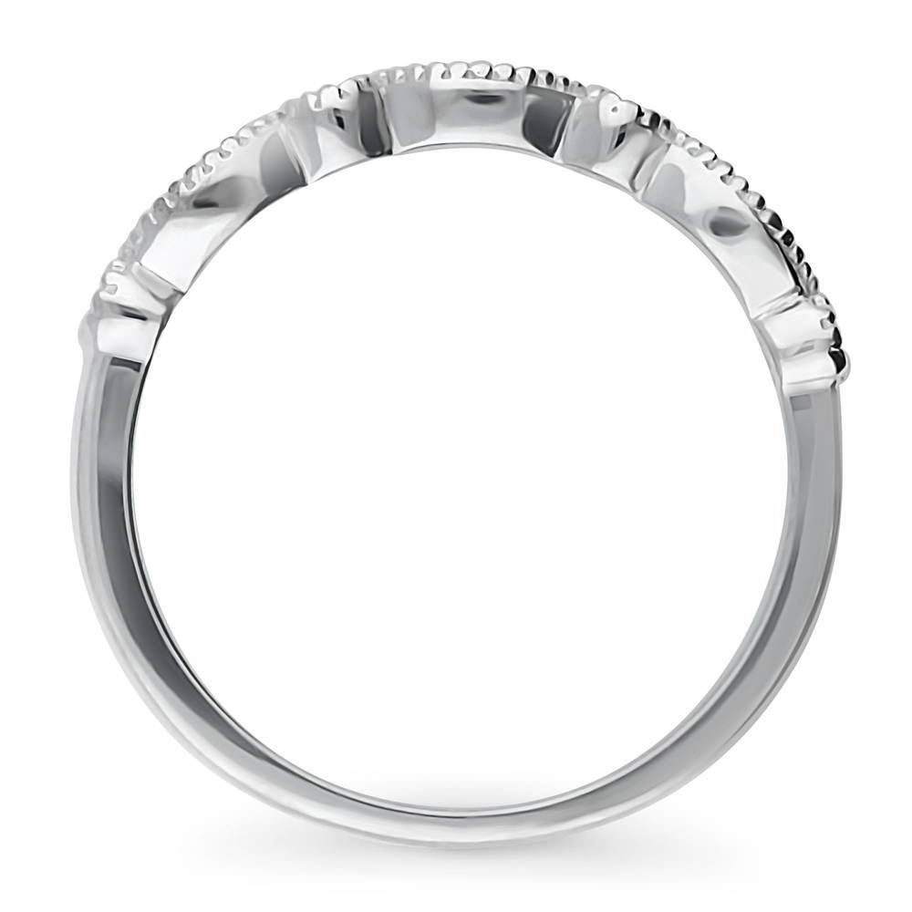 Milgrain Art Deco Crown Set CZ Eternity Ring in Sterling Silver
