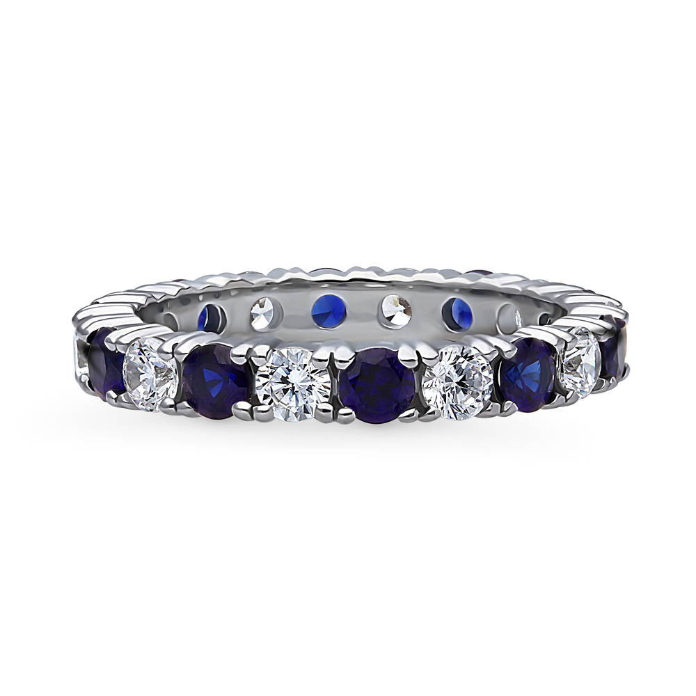 Simulated Blue Sapphire CZ Eternity Ring in Sterling Silver