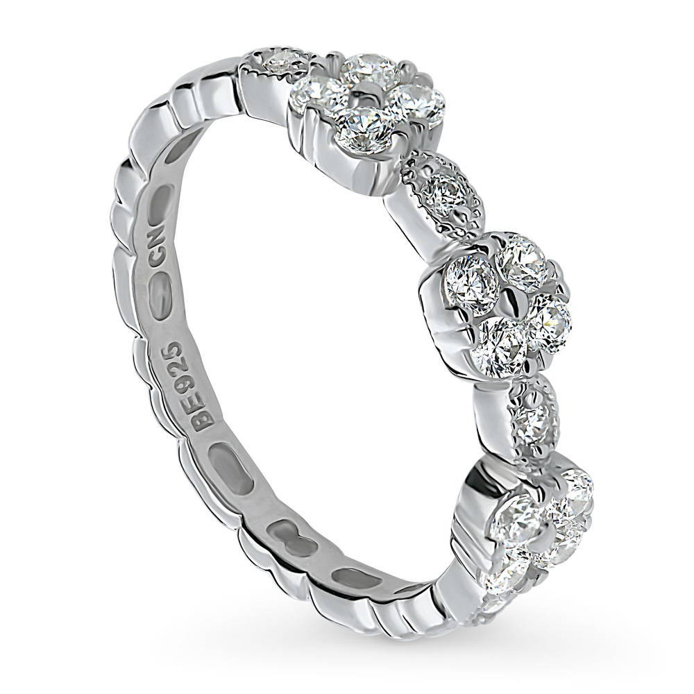 Milgrain Art Deco CZ Ring in Sterling Silver