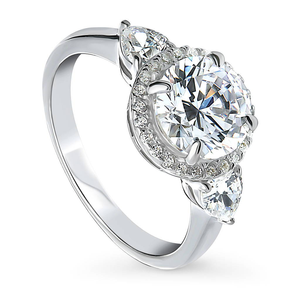 Front view of Halo Round CZ Ring in Sterling Silver, 2 of 4