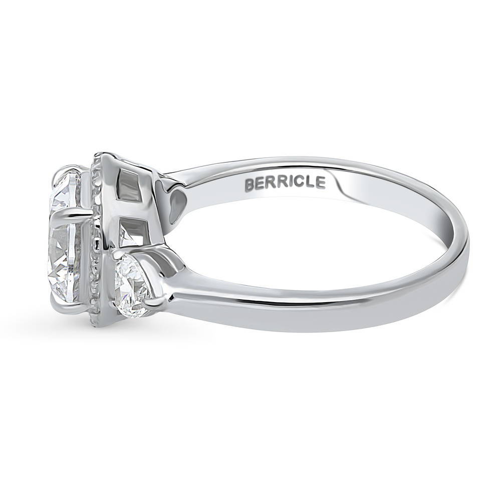 Angle view of Halo Round CZ Ring in Sterling Silver, 3 of 4