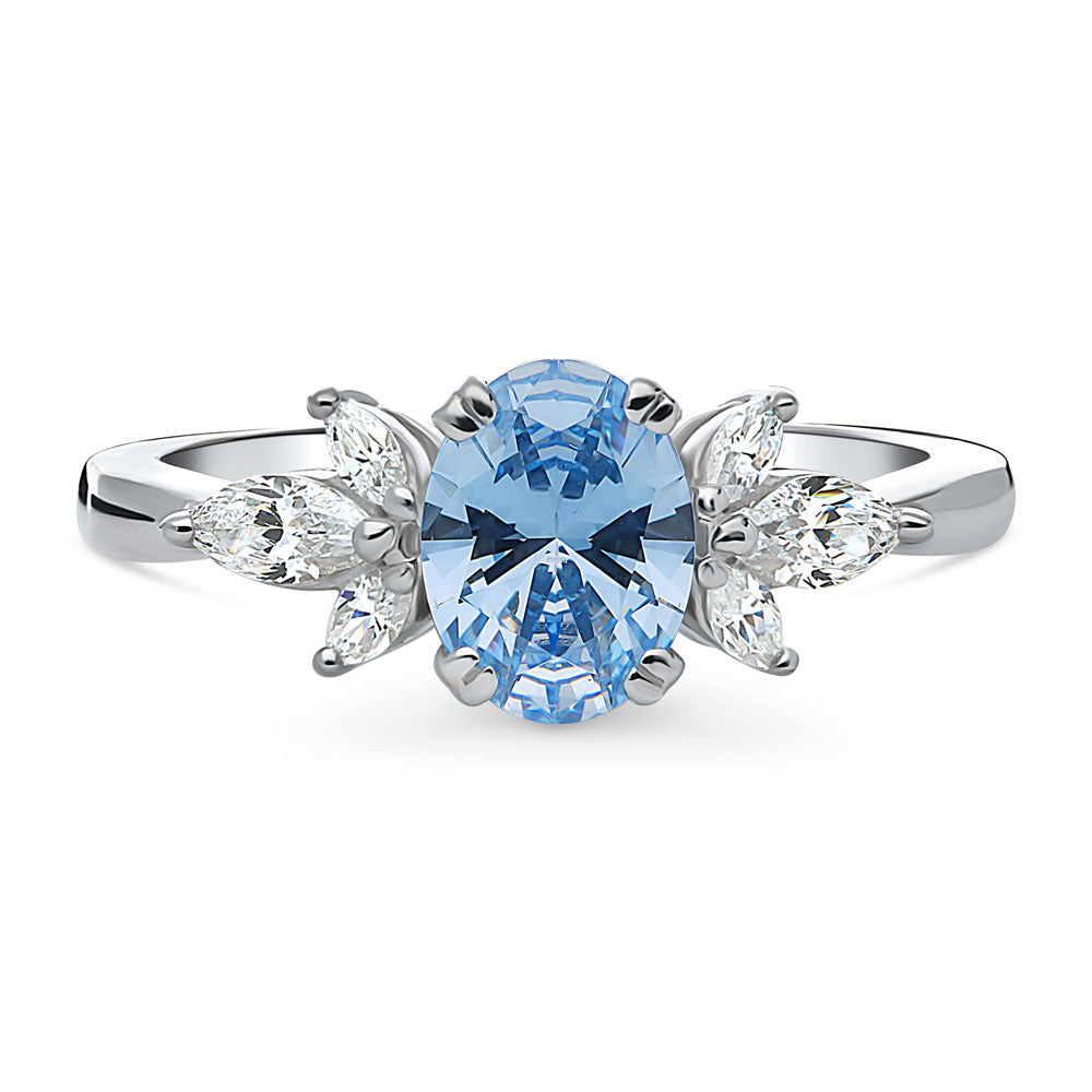 Flower Blue CZ Ring in Sterling Silver