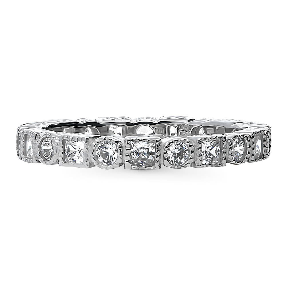 Art Deco Milgrain Bezel Set CZ Eternity Ring in Sterling Silver