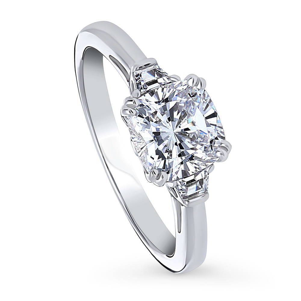3-Stone 2ct Cushion CZ Ring in Sterling Silver