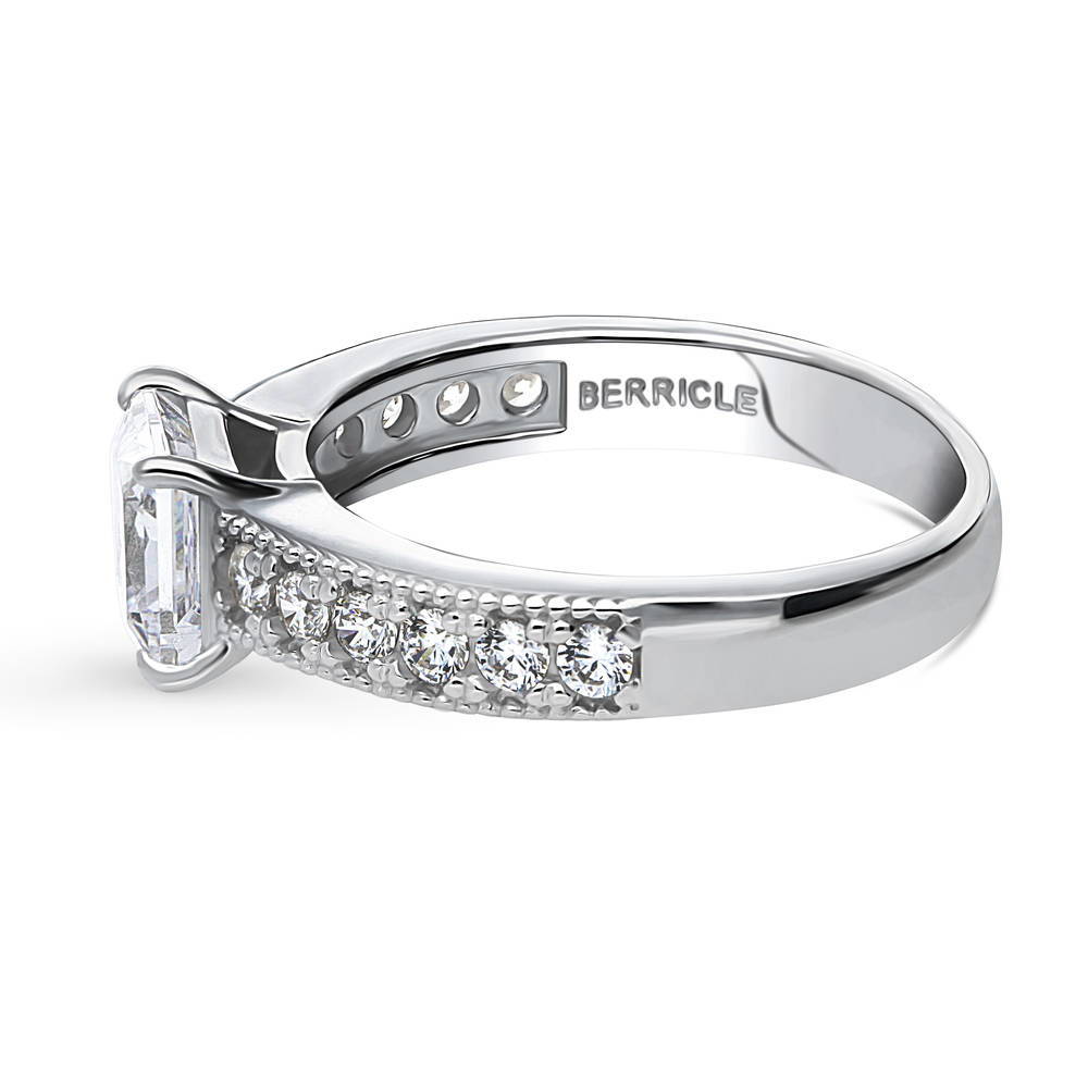 Angle view of Solitaire Milgrain 1.2ct Princess CZ Ring in Sterling Silver, 5 of 8