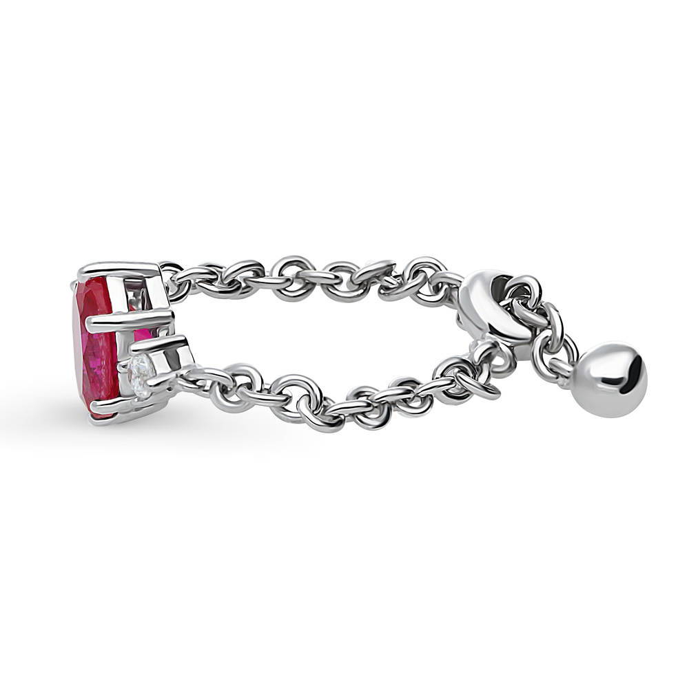3-Stone Simulated Ruby Oval CZ Chain Ring in Sterling Silver