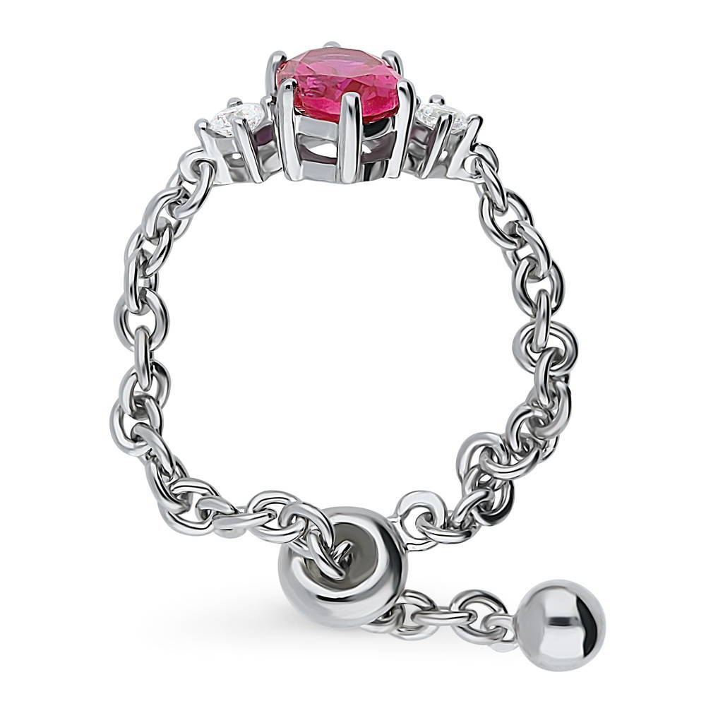 3-Stone Simulated Ruby Oval CZ Chain Ring in Sterling Silver