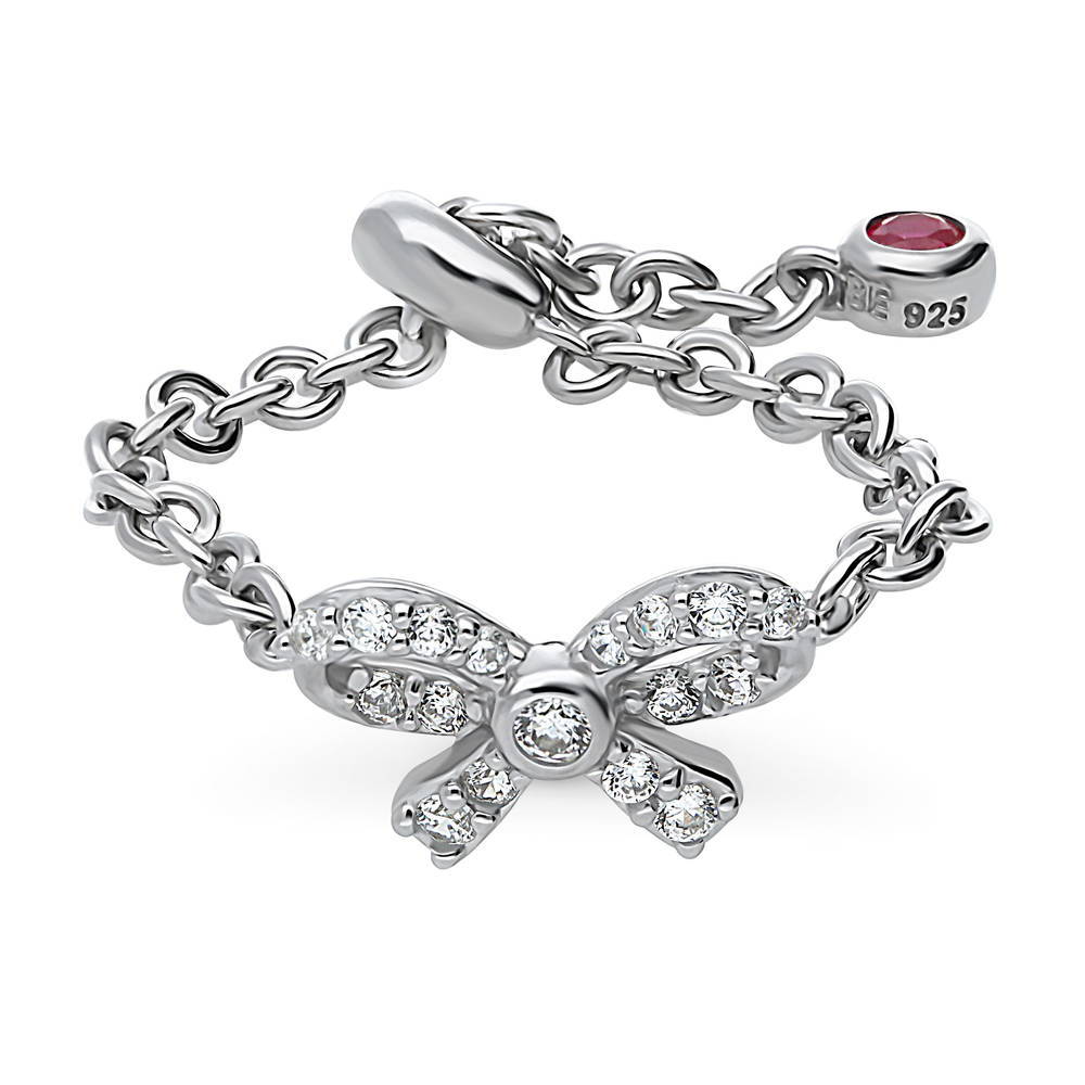 Bow Tie CZ Chain Ring in Sterling Silver