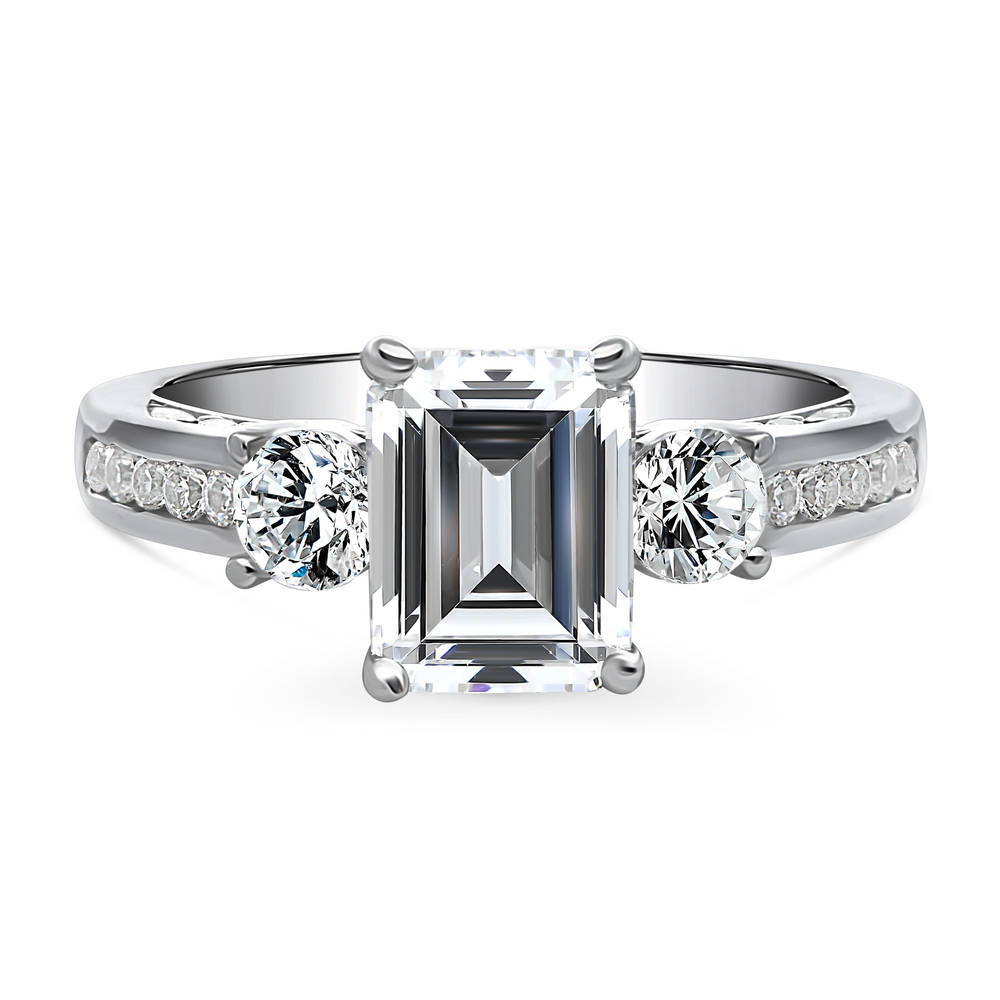 3-Stone Emerald Cut CZ Ring in Sterling Silver, 1 of 9