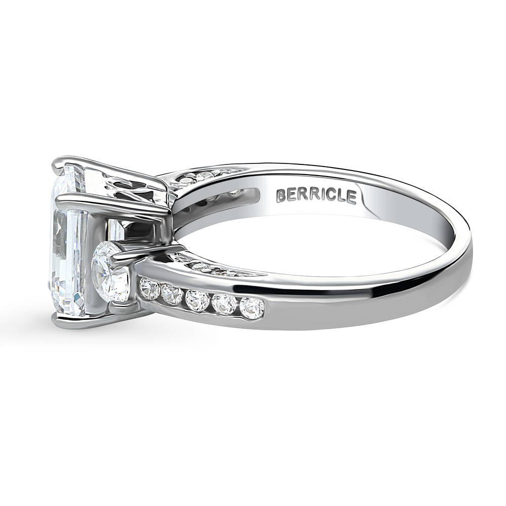Angle view of 3-Stone Emerald Cut CZ Ring in Sterling Silver, 5 of 9