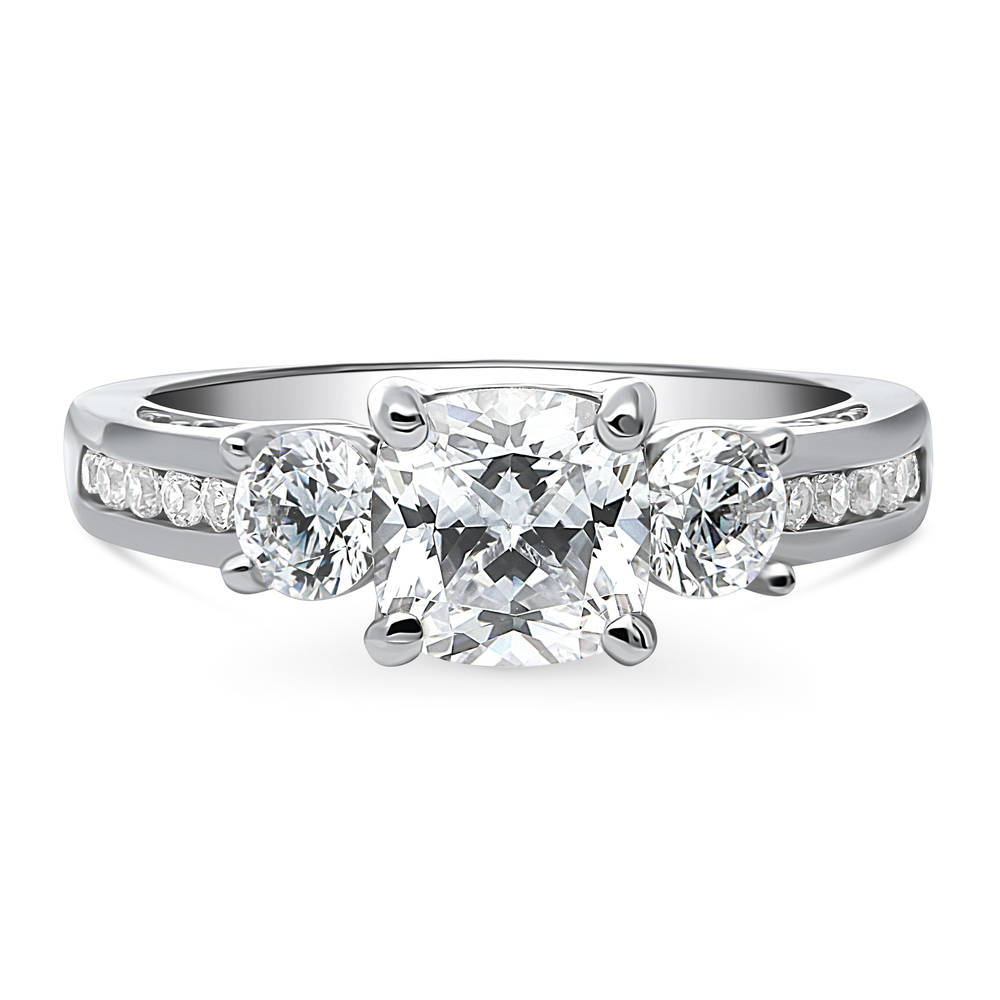 3-Stone 1.5ct Cushion CZ Ring in Sterling Silver