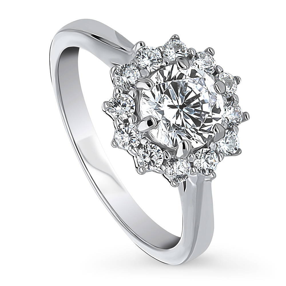 Front view of Halo Round CZ Ring in Sterling Silver, 4 of 8
