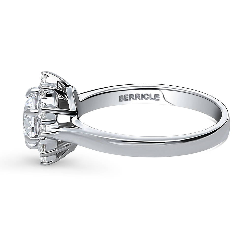 Angle view of Halo Round CZ Ring in Sterling Silver, 5 of 8