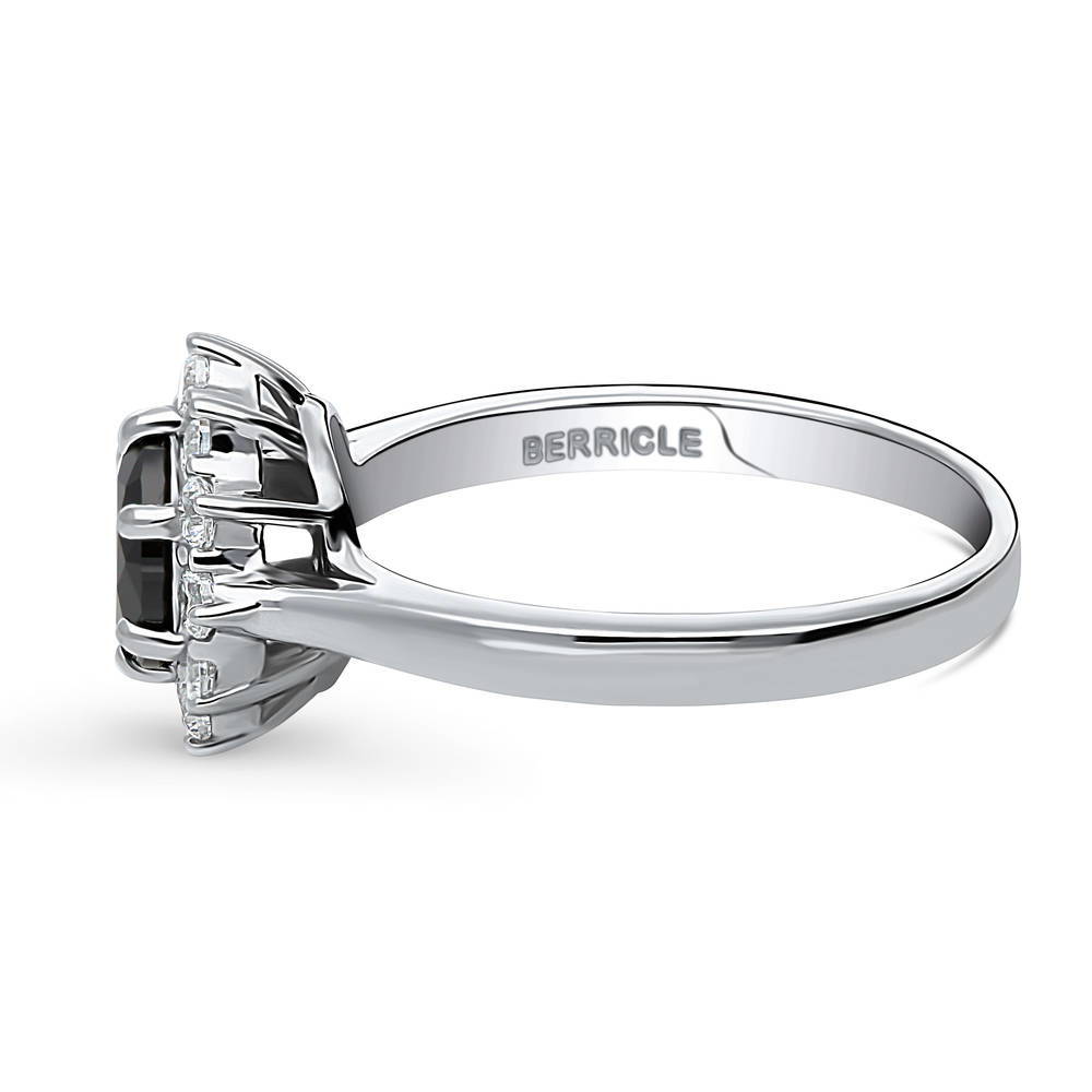 Halo Black and White Round CZ Ring in Sterling Silver