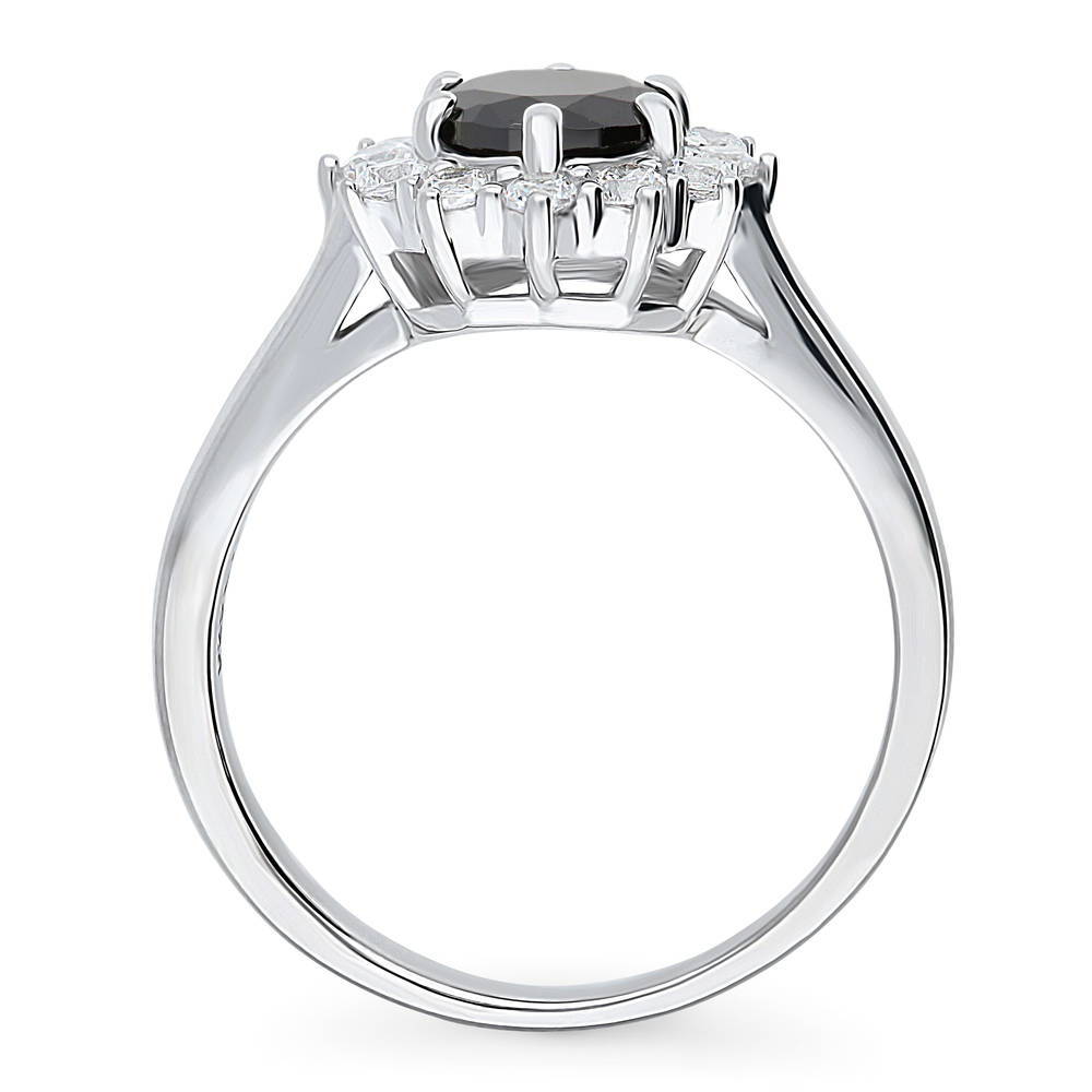 Halo Black and White Round CZ Ring in Sterling Silver