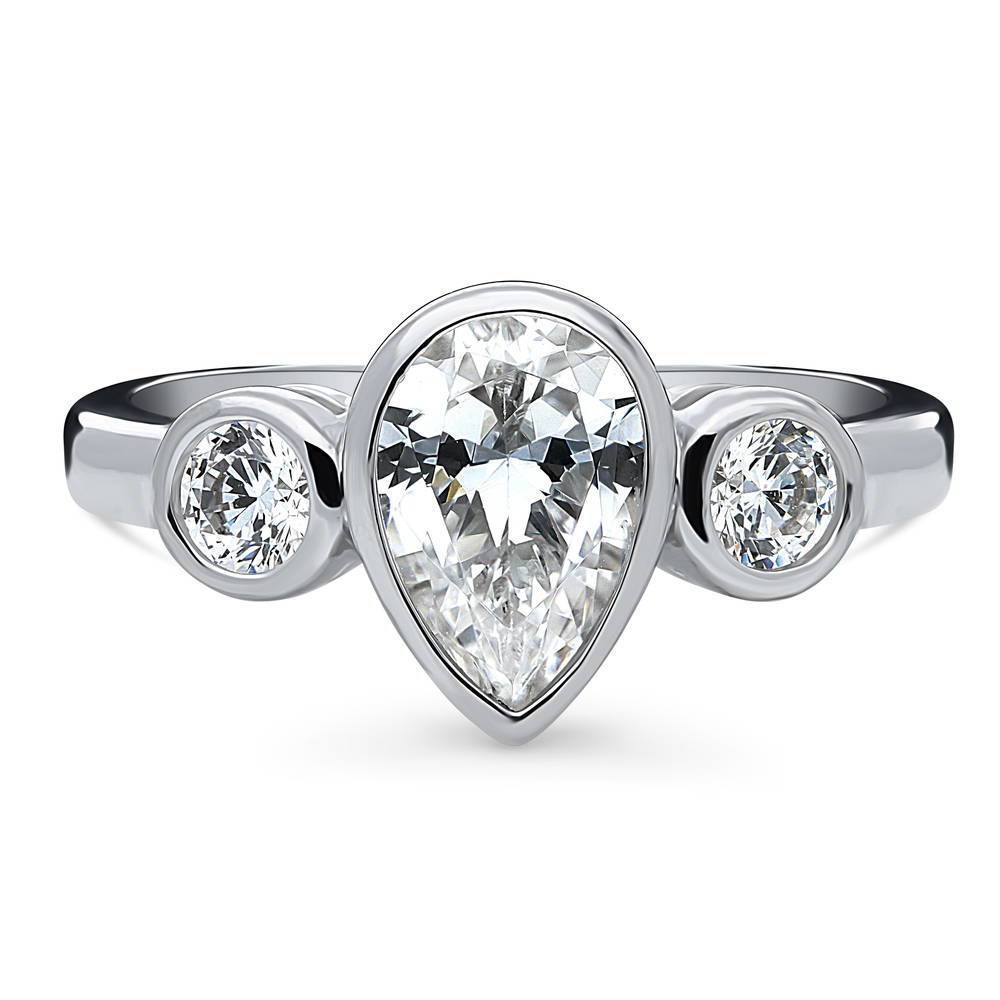 3-Stone Pear CZ Ring in Sterling Silver, 1 of 9