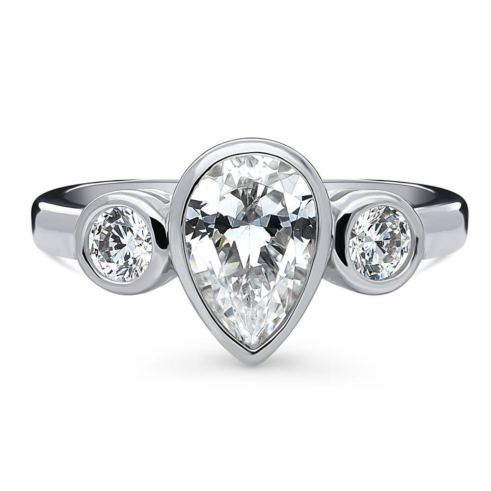 3-Stone 1.3ct Pear CZ Ring in Sterling Silver
