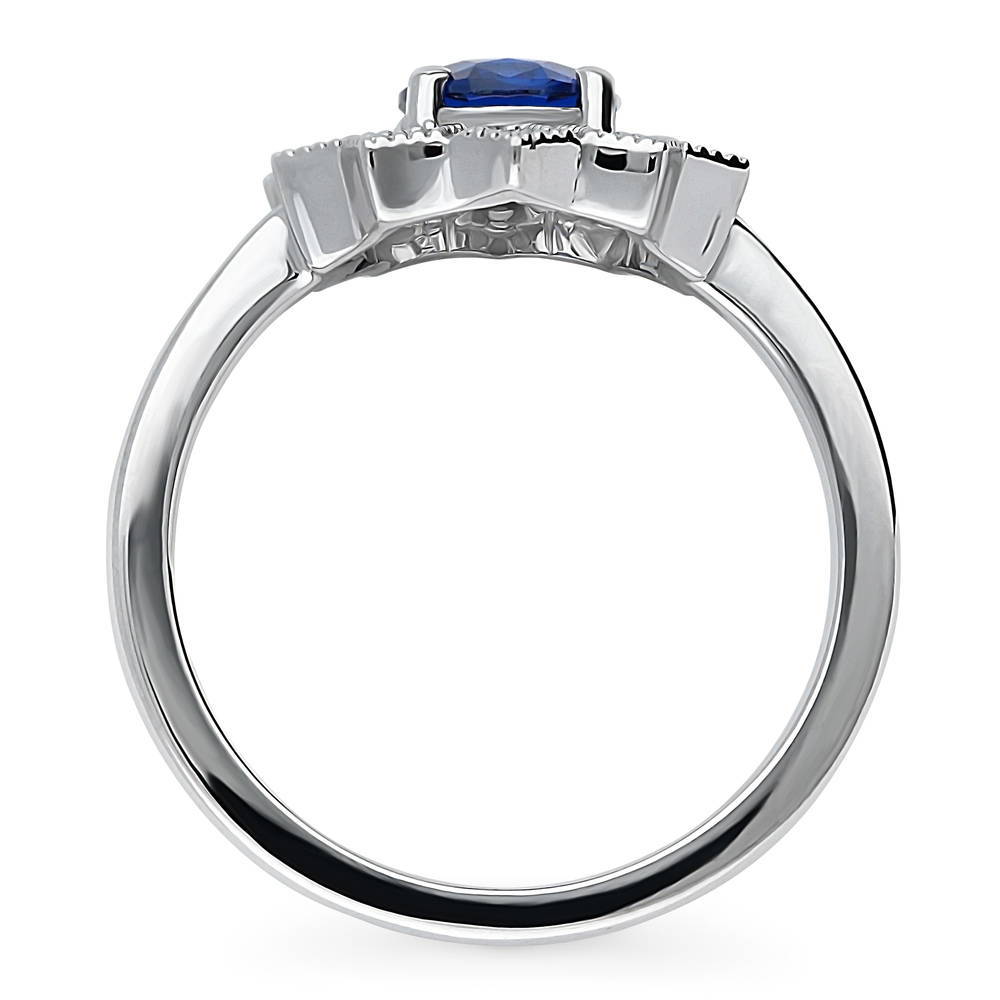 Flower Halo Blue CZ Ring in Sterling Silver