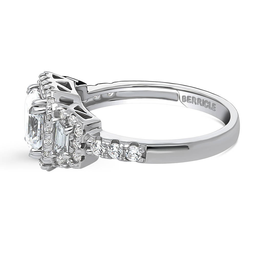 Halo 3-Stone Asscher CZ Statement Ring in Sterling Silver