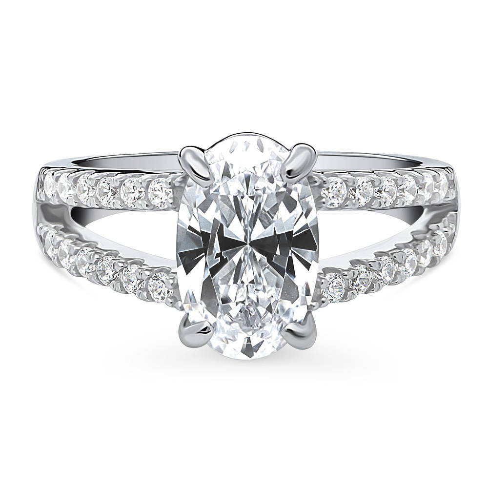 Solitaire 2.7ct Oval CZ Split Shank Ring in Sterling Silver