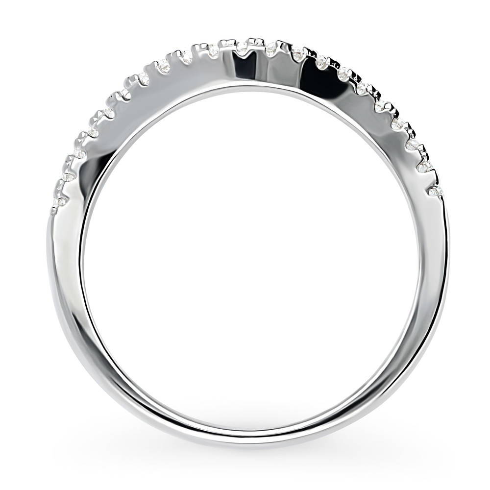 Wishbone CZ Curved Half Eternity Ring in Sterling Silver