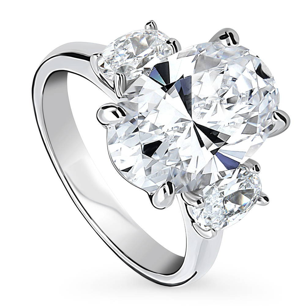 Front view of 3-Stone Oval CZ Statement Ring in Sterling Silver, 4 of 13