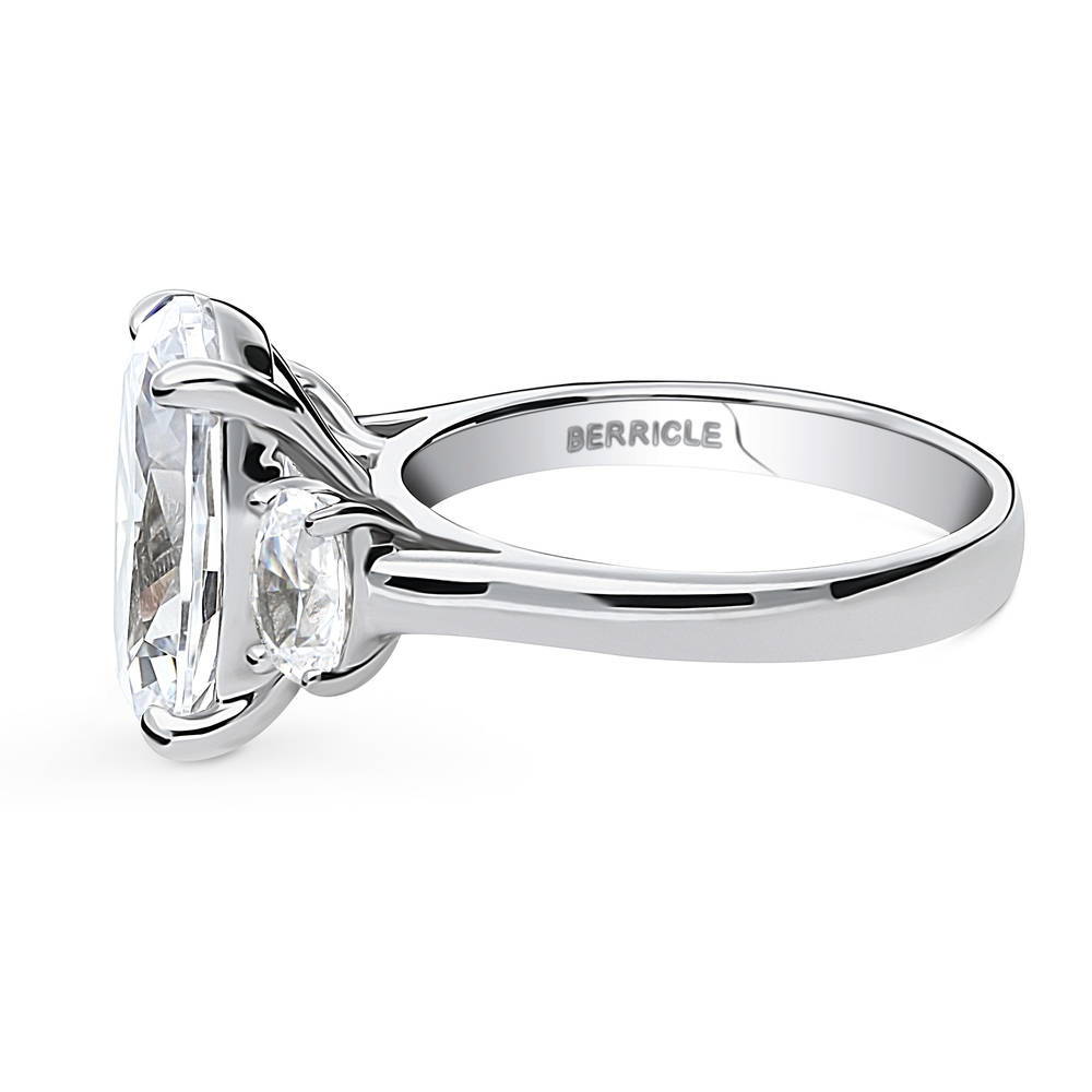 Angle view of 3-Stone Oval CZ Statement Ring in Sterling Silver, 5 of 13