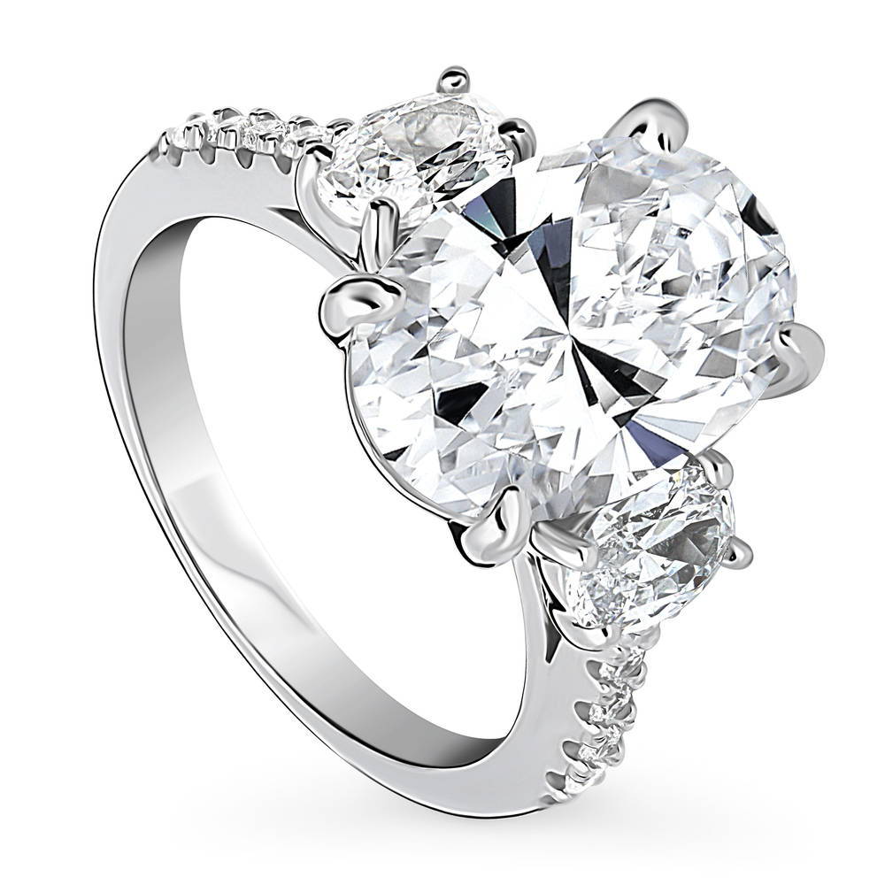 3-Stone Oval CZ Statement Ring in Sterling Silver