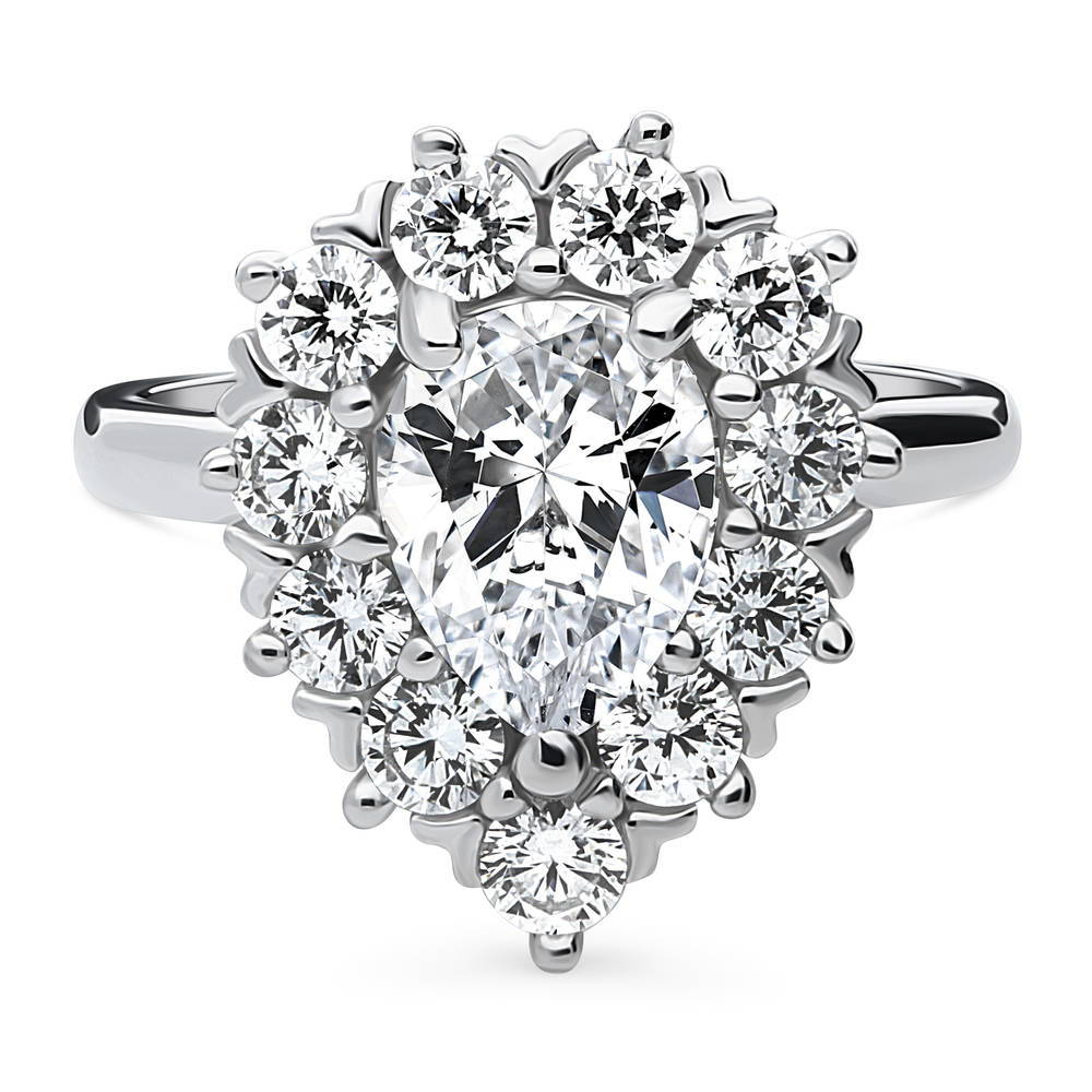 Halo Pear CZ Statement Ring in Sterling Silver, 1 of 12