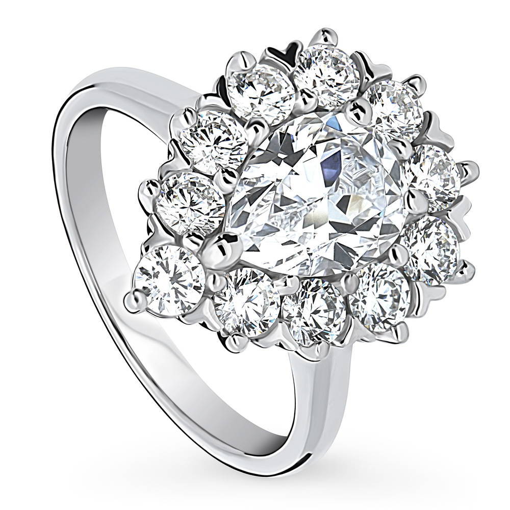 Front view of Halo Pear CZ Statement Ring in Sterling Silver, 4 of 12