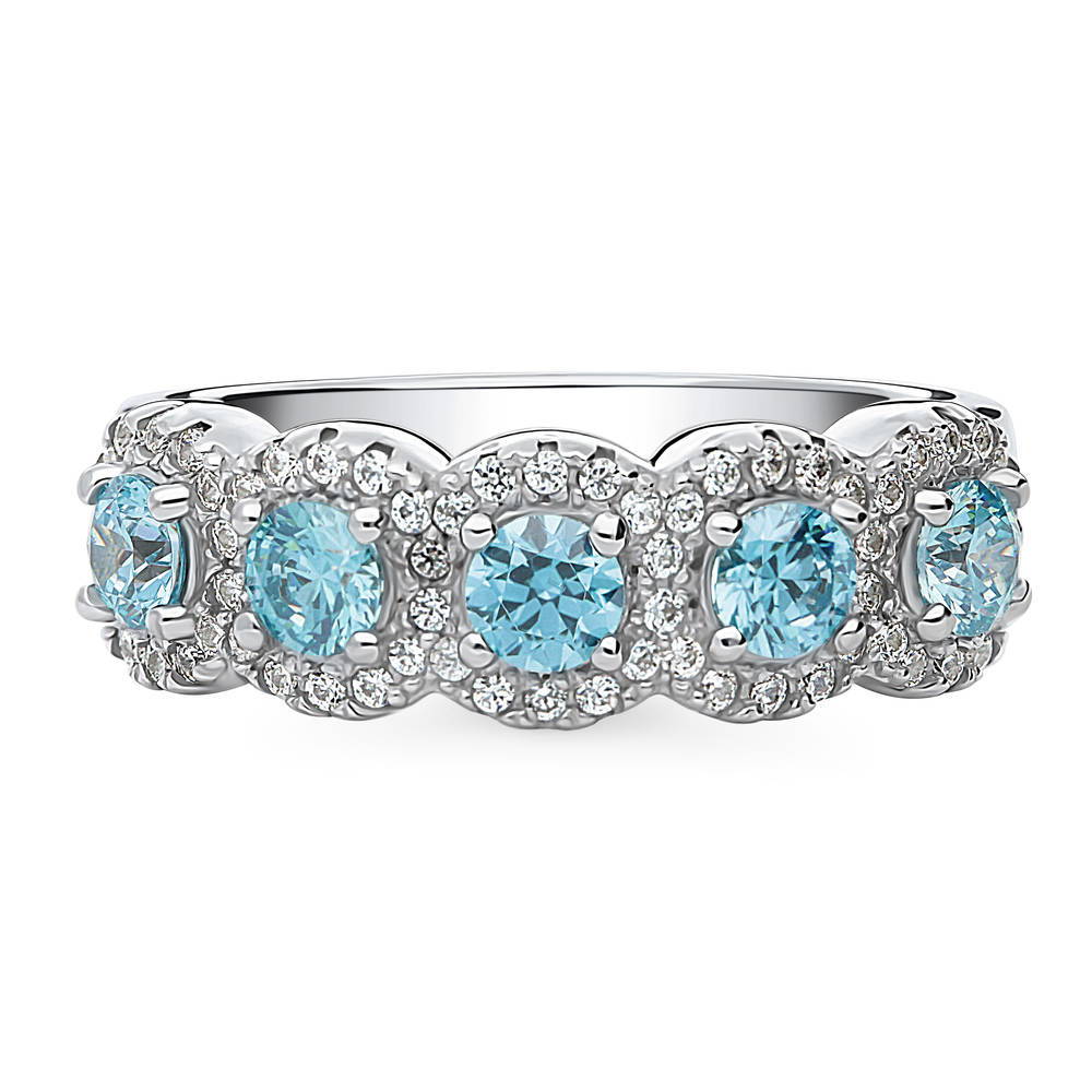 5-Stone Simulated Aquamarine CZ Ring in Sterling Silver