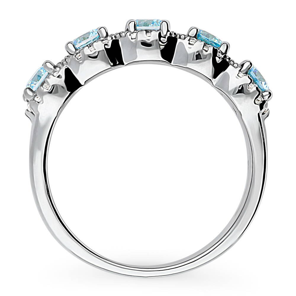 5-Stone Simulated Aquamarine CZ Ring in Sterling Silver