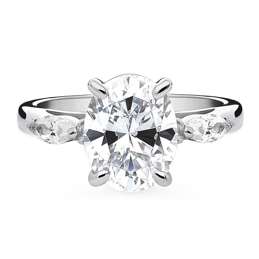 3-Stone Oval CZ Ring in Sterling Silver, 1 of 8