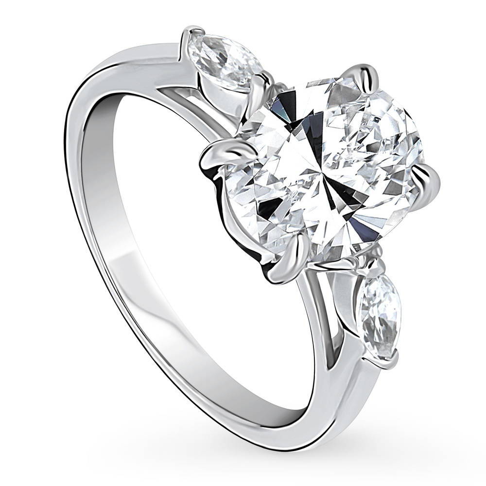 Front view of 3-Stone Oval CZ Ring in Sterling Silver, 4 of 8