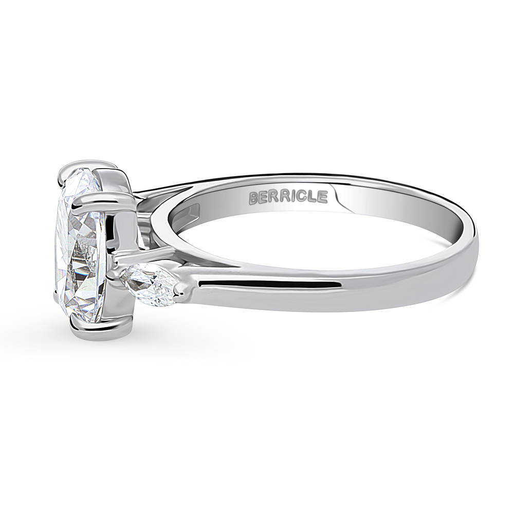 Angle view of 3-Stone Oval CZ Ring in Sterling Silver, 5 of 8