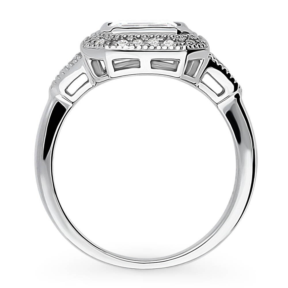 Halo East-West Emerald Cut CZ Ring in Sterling Silver