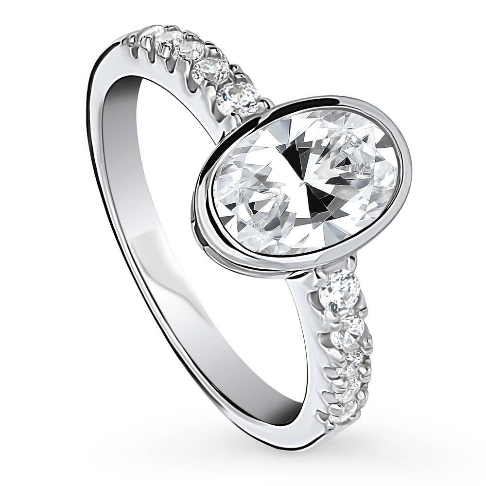 Solitaire 1.4ct Bezel Set Oval CZ Ring in Sterling Silver