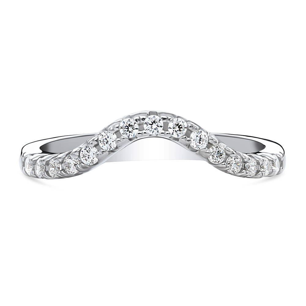 Wishbone CZ Curved Half Eternity Ring in Sterling Silver