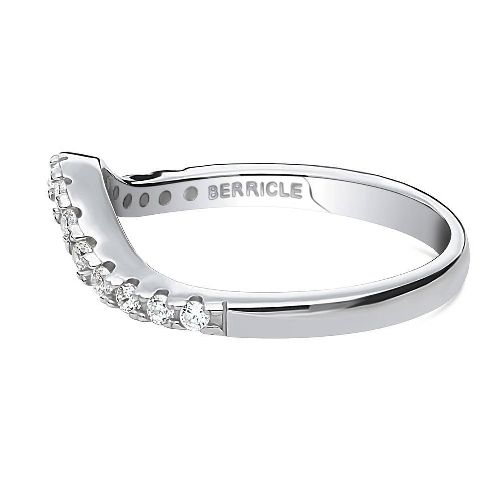 Wishbone CZ Curved Half Eternity Ring in Sterling Silver