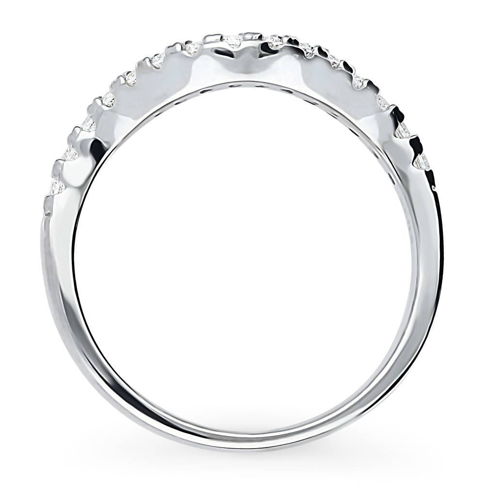 Wishbone CZ Curved Half Eternity Ring in Sterling Silver