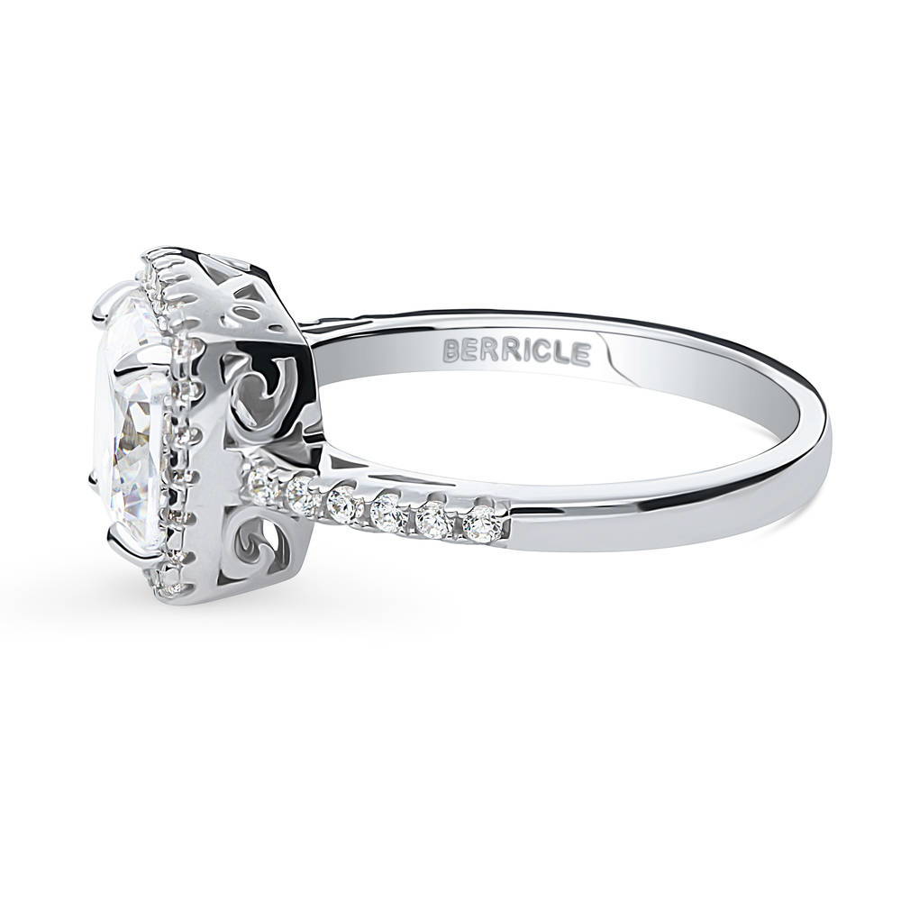Halo Cushion Cut CZ Ring in Sterling Silver